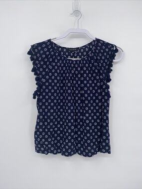 1 State Womens Floral Print Round Neck Sleeveless Tasseled Tank Top Blue Medium
